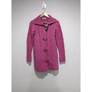 Brand New: Inis Meain Pink Rasberry Wool Cashmere Aran Cardigan Size Small